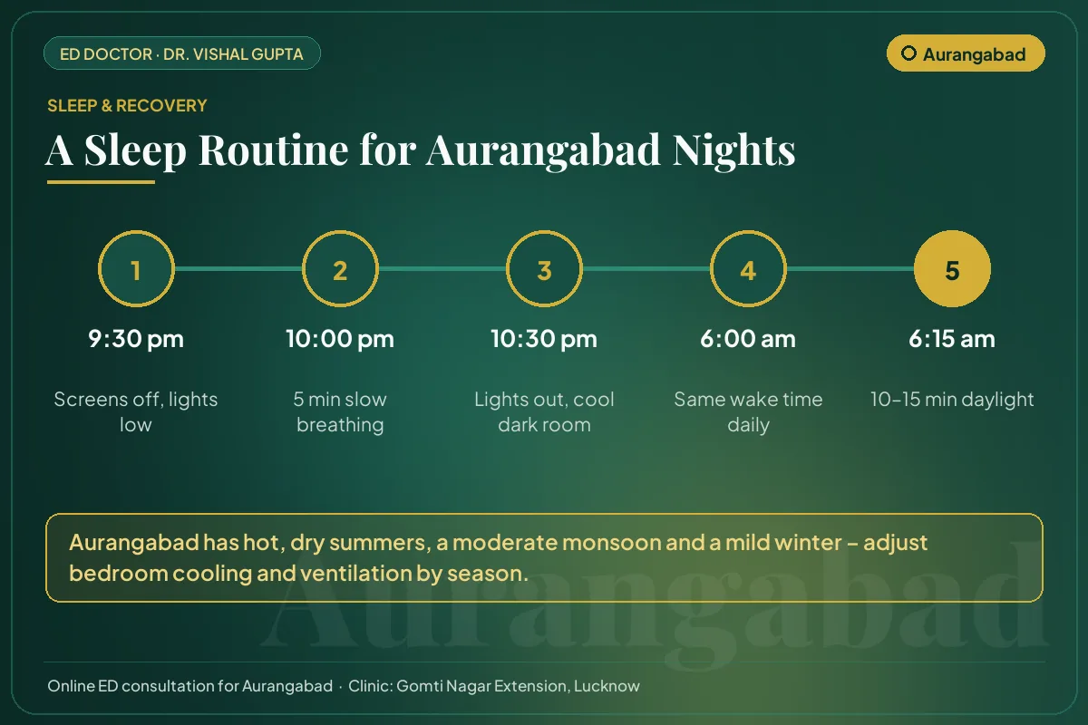 Nightly sleep routine for better testosterone and erectile health, adapted to Aurangabad's climate