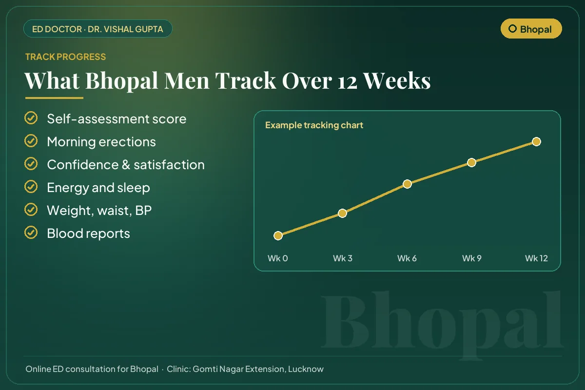 Example 12-week progress chart and the markers Bhopal patients track for erectile health