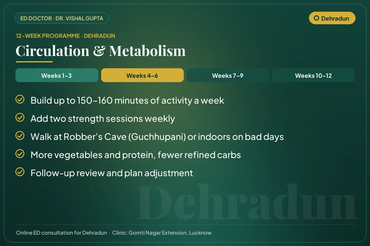 Weeks 4–6 of the 12-week erectile dysfunction programme for Dehradun patients: circulation & metabolism