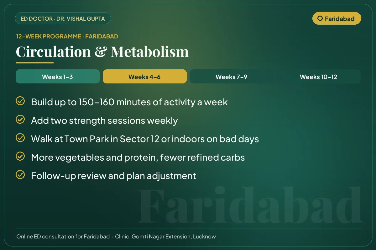 Weeks 4–6 of the 12-week erectile dysfunction programme for Faridabad patients: circulation & metabolism