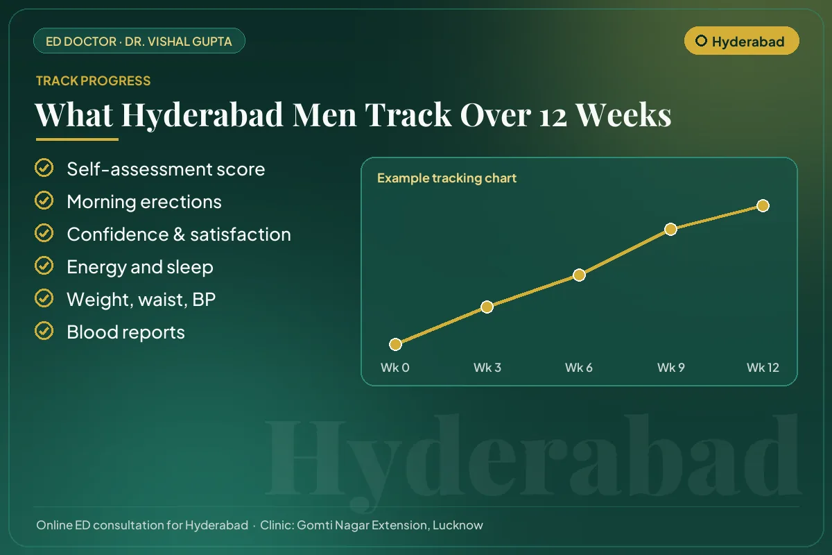 Example 12-week progress chart and the markers Hyderabad patients track for erectile health