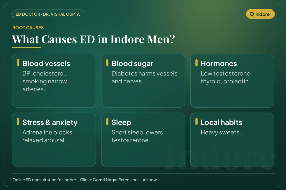Six common causes of erectile dysfunction among men in Indore, including local lifestyle habits