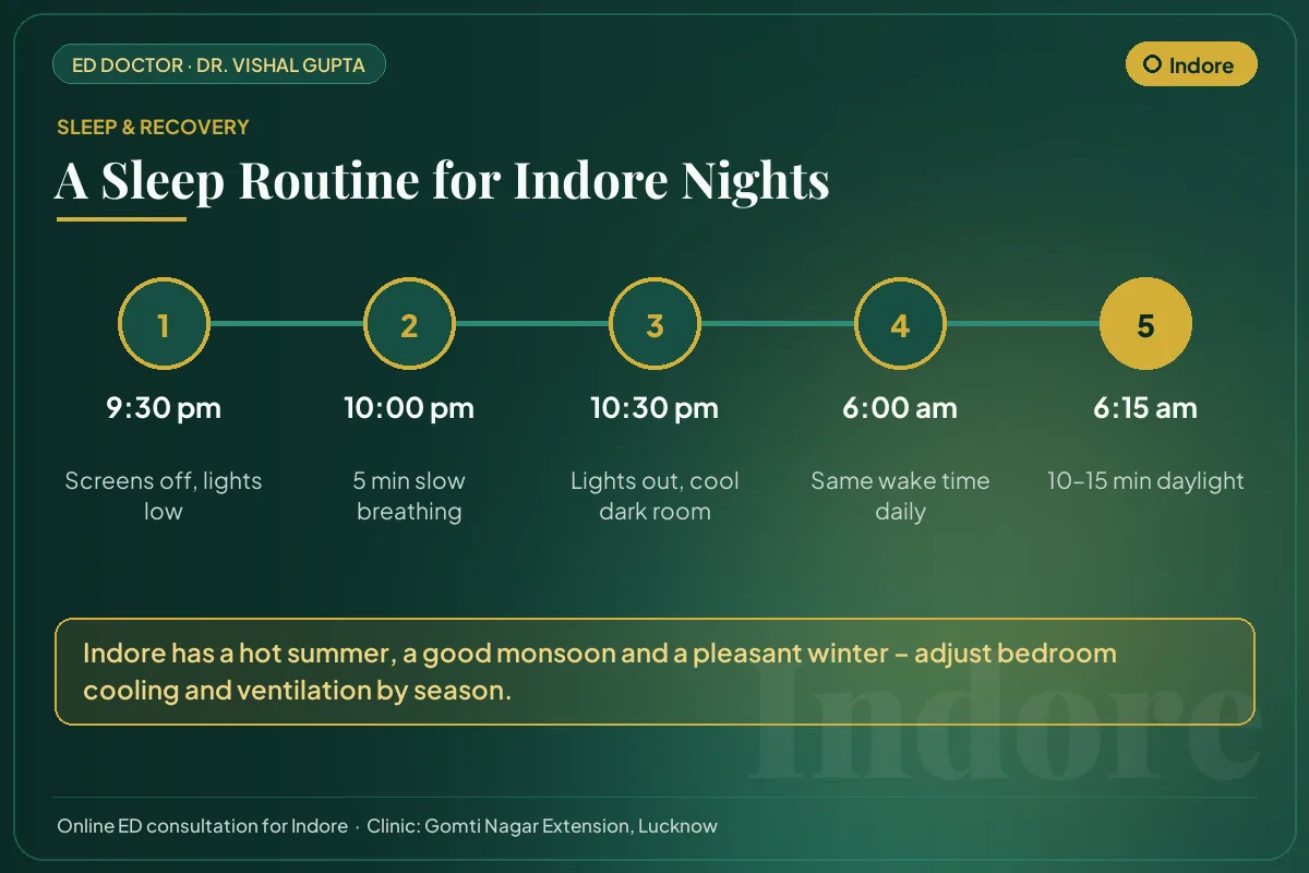 Nightly sleep routine for better testosterone and erectile health, adapted to Indore's climate