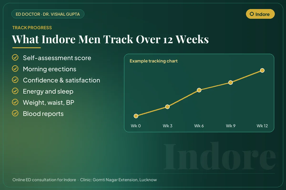 Example 12-week progress chart and the markers Indore patients track for erectile health