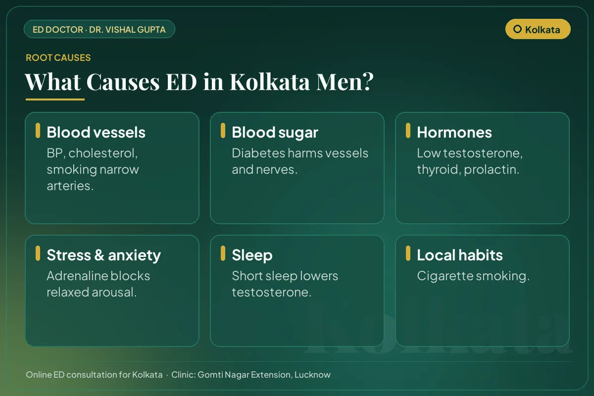 Six common causes of erectile dysfunction among men in Kolkata, including local lifestyle habits