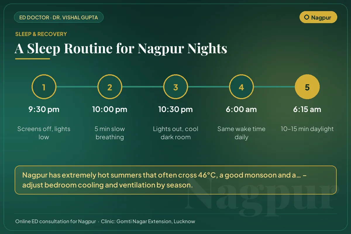 Nightly sleep routine for better testosterone and erectile health, adapted to Nagpur's climate
