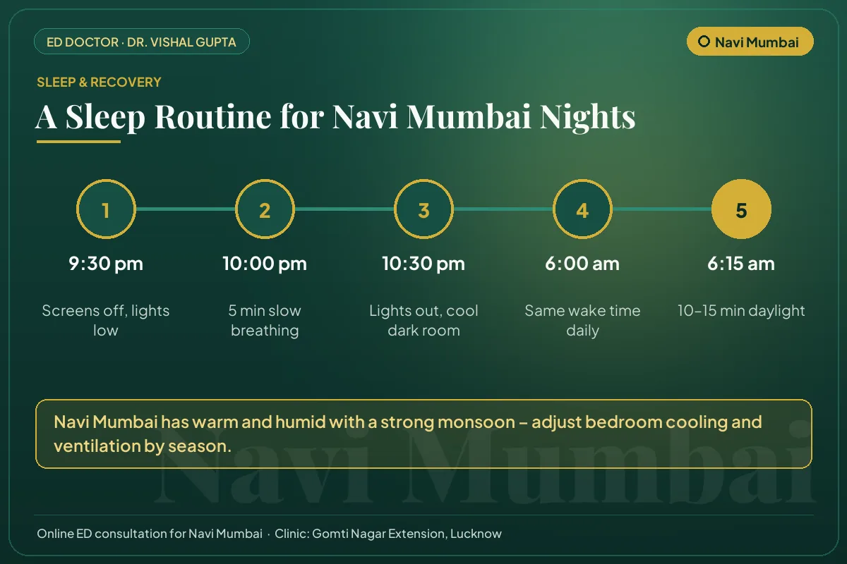 Nightly sleep routine for better testosterone and erectile health, adapted to Navi Mumbai's climate