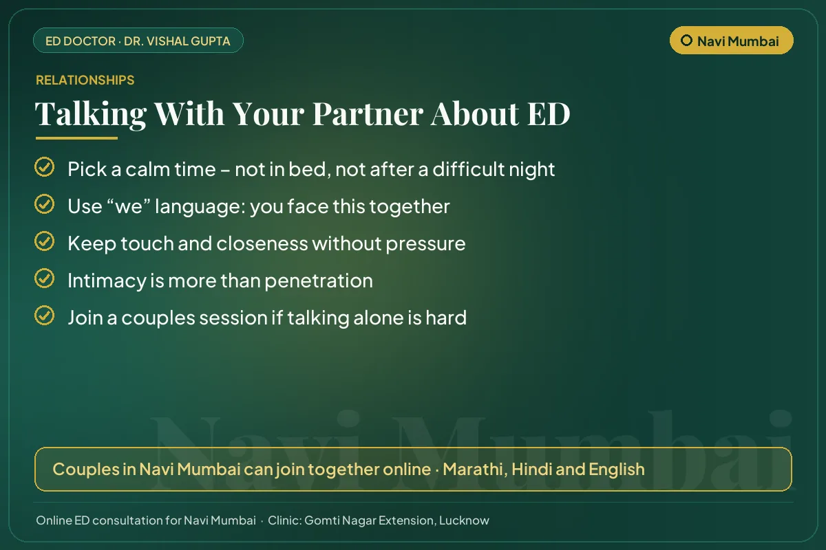 Five tips for couples in Navi Mumbai on talking openly about erectile dysfunction