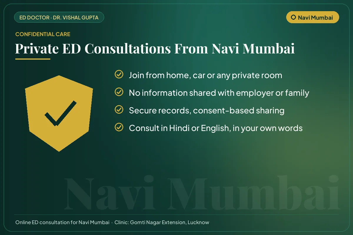 Confidential online erectile dysfunction consultations for Navi Mumbai patients