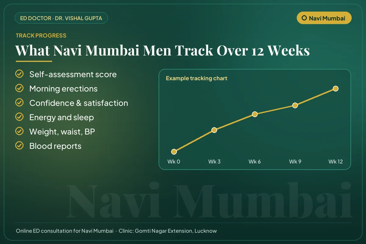 Example 12-week progress chart and the markers Navi Mumbai patients track for erectile health