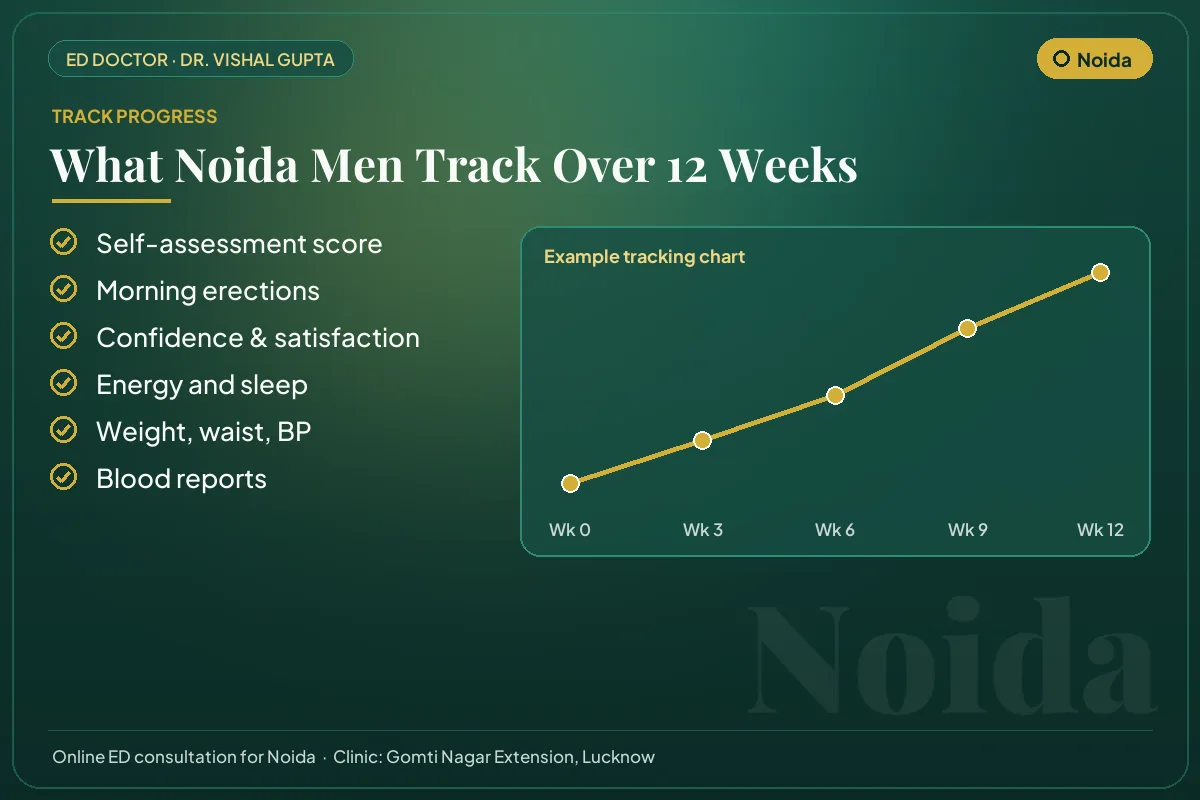 Example 12-week progress chart and the markers Noida patients track for erectile health