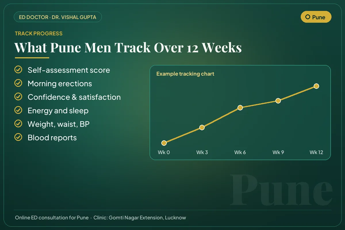 Example 12-week progress chart and the markers Pune patients track for erectile health