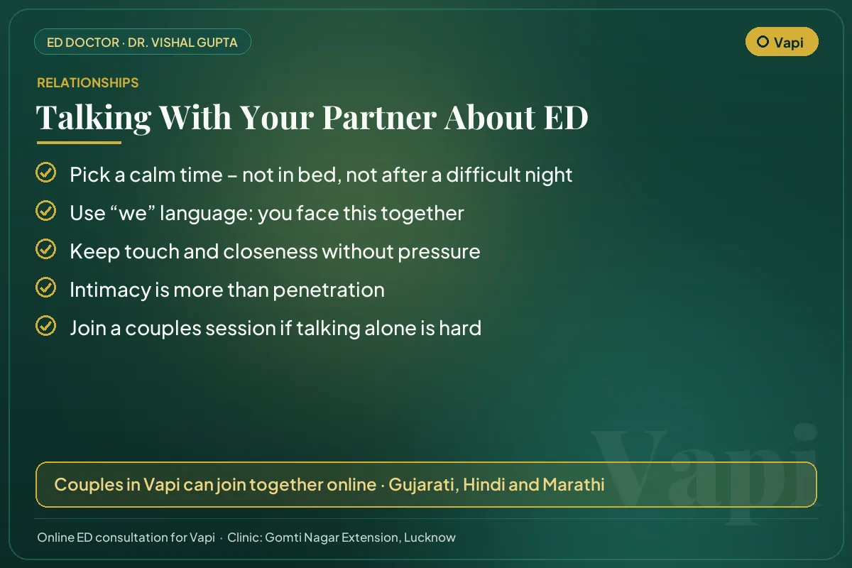 Five tips for couples in Vapi on talking openly about erectile dysfunction
