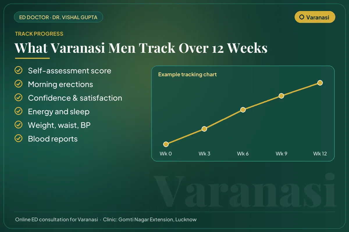 Example 12-week progress chart and the markers Varanasi patients track for erectile health